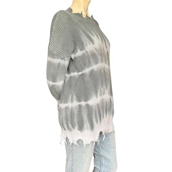Revolve Superdown Gray & White Tie Dye Distressed Pullover Knit Sweater XS - Picture 4 of 10